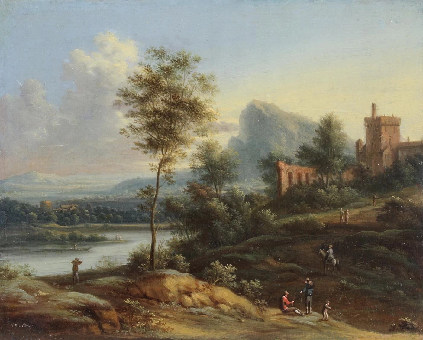 Johann Christian Vollerdt - Escursionisti in un paesaggio collinare in estate